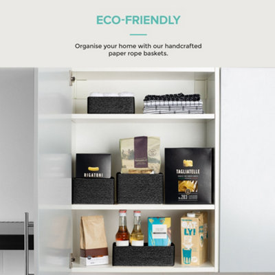 LIVIVO 4Pc Woven Hamper Storage Baskets - Multipurpose & Stackable Living, Dining Room & Bathroom Organiser Boxes - Black