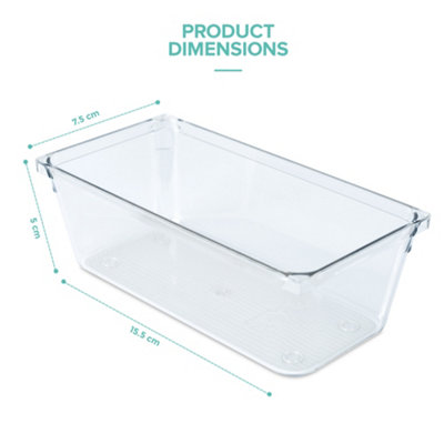 LIVIVO 4Pcs Clear Plastic Drawer Organiser, Versatile Desk & Kitchen Drawer Organiser - Tray for Makeup & Office Supplies - Medium