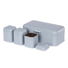 LIVIVO 4Pcs Taurus Kitchen Set - Includes Storage Lids Tins Canister Tea Coffee Sugar & Bread Bin - Grey