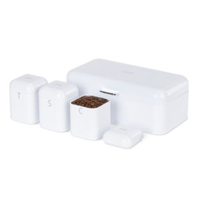 LIVIVO 4Pcs Taurus Kitchen Set - Includes Storage Lids Tins Canister Tea Coffee Sugar & Bread Bin - White