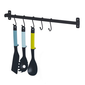 LIVIVO 5 Hook Pots and Pans Hanging Rail Rack - Wall Mounted Pot Hangers for your Kitchen - (Black/50 cm)
