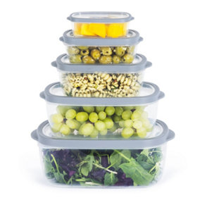 LIVIVO 5-Piece Oval Food Storage Container Set with Grey Lids, Space Saving Organisers, BPA Free