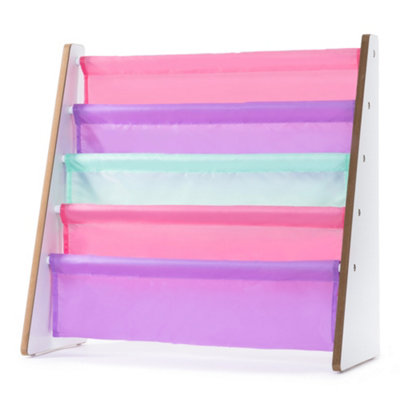 LIVIVO 5-Tier Children Bookcase with Fabric Shelves - Wooden Storage Rack for Bedroom, Playroom & Daycare - Pink