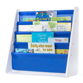LIVIVO 5-Tier Children Sling Bookcase with Fabric Shelves - Kids Wooden Storage Rack for Bedroom, Playroom & Daycare - Blue