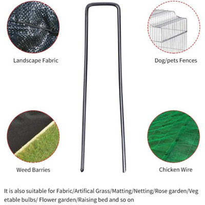 LIVIVO 50 Pack Garden Ground Securing Pegs - Heavy Duty Galvanised Steel U-Shaped Ground Stakes Metal Nail Pins for Tents & Turfs