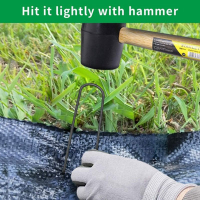 LIVIVO 50 Pack Garden Ground Securing Pegs - Heavy Duty Galvanised Steel U-Shaped Ground Stakes Metal Nail Pins for Tents & Turfs