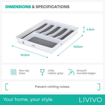 LIVIVO 6-Compartment Cutlery Tray - White/Grey