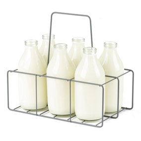 LIVIVO 6 Milk Bottle Holder - Tidy Crate Rack & Carrier, Doorstep Drink Storage Organiser, Metal Wire Caddy with Integrated Handle
