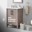 LIVIVO 6pc Bathroom Set w/ Bamboo Trim - Toothbrush & Toilet Brush Holder, Lotion Dispenser, Soap Dish & Trash Bin - Beige