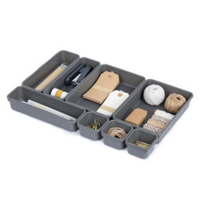 LIVIVO 8 x Desk Drawer Organiser Trays, Plastic Drawer Dividers - Organisers Separators with 3 Sizes, Storage Bins for Makeup