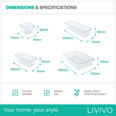 LIVIVO 9-Piece Clear Plastic Drawer Organiser Set