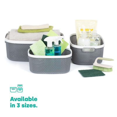 LIVIVO Bathroom & Laundry Storage Basket - Tidy Organiser, Plastic Carry Handle, Easy Storage & Stackable for Compact Living - 14L