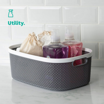 LIVIVO Bathroom & Laundry Storage Basket - Tidy Organiser, Plastic Carry Handle, Easy Storage & Stackable for Compact Living - 22L