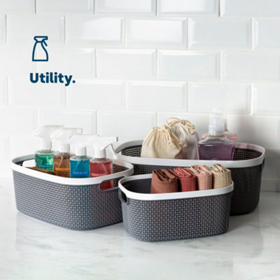 LIVIVO Bathroom & Laundry Storage Basket - Tidy Organiser, Plastic ...