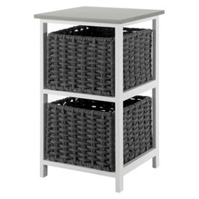 LIVIVO Bedside Table Storage Cabinet w/ 2 Drawers Wicker Baskets - Fully Assembled, Great for Living Room, Office, Home & Bedroom
