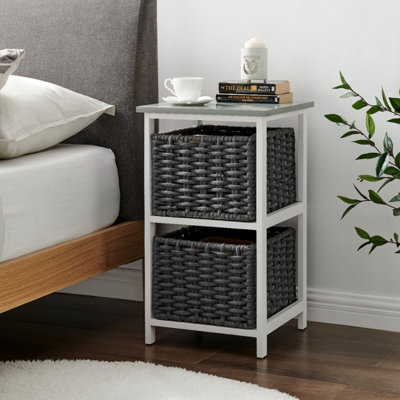 LIVIVO Bedside Table Storage Cabinet w/ 2 Drawers Wicker Baskets ...