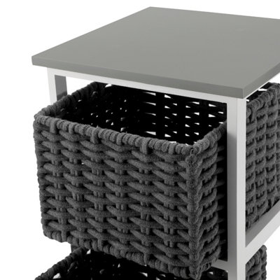 LIVIVO Bedside Table Storage Cabinet w/ 2 Drawers Wicker Baskets ...