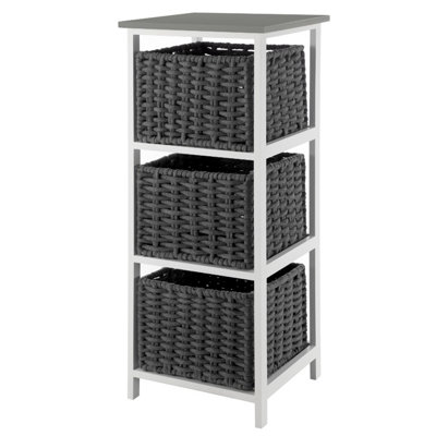LIVIVO Bedside Table Storage w/ 3 Drawers Wicker Baskets
