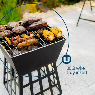 LIVIVO Black Portable Barbecue Firepit with BBQ Grill - Outdoor Stainless Steel Log Heater Griller,  Ideal for Home & Camping