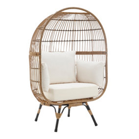 LIVIVO Brown & Luxurious White Rattan effect Egg Chair