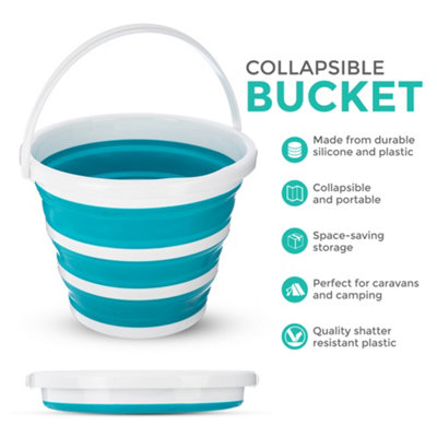 LIVIVO Collapsible Laundry Storage Basket - Large Capacity, Space Saving, & Pop-Up Washing Organiser Bucket -  Turquoise/10L