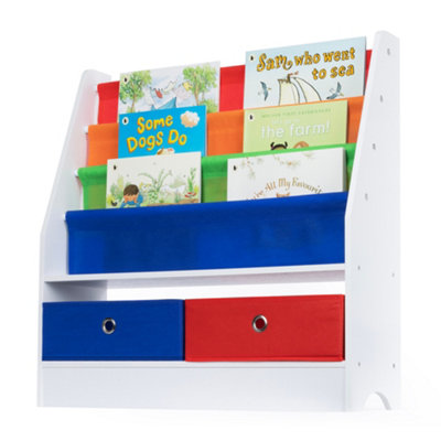 LIVIVO Colourful Children's Bookshelf with Fabric Shelves to Protect your Kids Books - Ideal for Bedroom, Playroom or Daycare