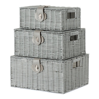 LIVIVO Deluxe Wicker Hamper Baskets, Set of 3 - Grey