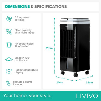 LIVIVO Digital Oscillating Air Cooler 3 Speed Settings with 4L Water