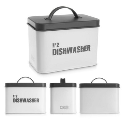 LIVIVO Dishwasher Tablet Storage Box - Modern Compact Container, Durable & Rust Resistant Washing Detergent Organiser