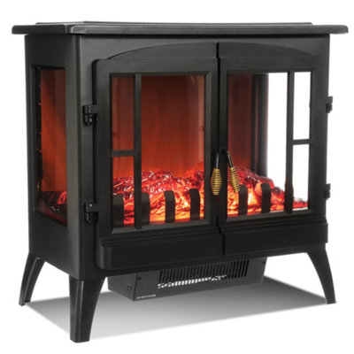 LIVIVO Electric Fireplace with a Log Burning Flame Effect - Stylish Stove  Fire Heater with Adjustable Thermostat - 2000W/Black | DIY at Bu0026Q