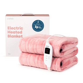 LIVIVO Electric Heated Blanket - Warm Fleece Over Throw with a Digital Control & Timer, Washable Mattress Pad Heater - Pink