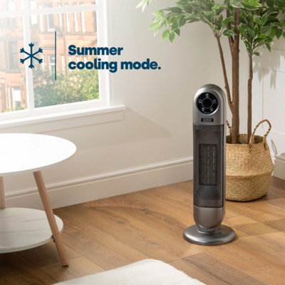 LIVIVO Electric Oscillating Tower Fan Heater with Digital LED Display - 2 Heat Settings, Timer & Remote Control, 2000W