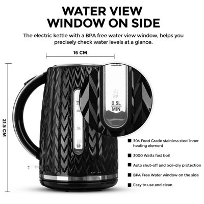 LIVIVO Electric Kettle Fast Boil Jug 3000W 1.7L BPA Free 360