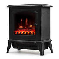 LIVIVO Electric Stove Heater with Log Burner Flame Effect Fire - 2000W, Freestanding Fireplace with Wood Burning LED Light - Black