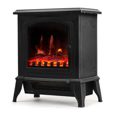 LIVIVO Electric Stove Heater with Log Burner Flame Effect Fire - 2000W,  Freestanding Fireplace with Wood Burning LED Light - Black | DIY at Bu0026Q