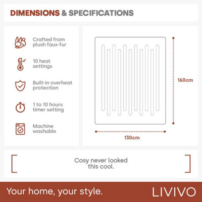 LIVIVO Faux Rabbit Fur Electric Heated Throw - 10 Heat Levels Machine ...