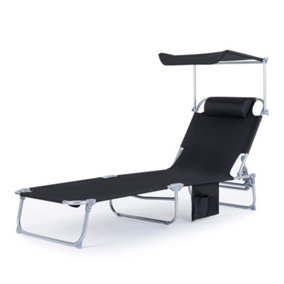 LIVIVO Folding Chair Sun Lounger with Canopy Sunshade, Black