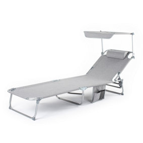 LIVIVO Folding Chair Sun Lounger with Canopy Sunshade, Grey