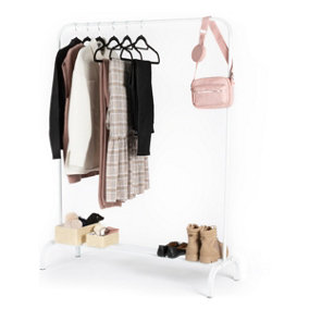LIVIVO Freestanding Clothes Hanging Rail with a Shoe Shelf - White