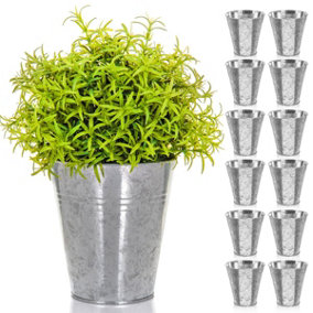 LIVIVO Galvanised Iron Metal Flower Pots - Lightweight, Weather Resistant, Indoor or Outdoor Garden Planter Pot (Pack of 12)