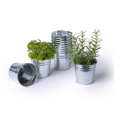 LIVIVO Galvanised Metal Flower Pots - Weather-Resistant Planters (12 Pack)