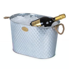 LIVIVO Galvanised Steel 24L Ice Cool Bucket - Pail Diamond Embossed with Rope Handles - Ideal for Drinks, Parties & BBQs