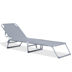 LIVIVO Grey Folding Sun Lounger Recliner Chair with Sunshade