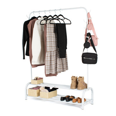 LIVIVO Heavy Duty Metal Clothes Hanging Rail with a Double Shoe Rack ...