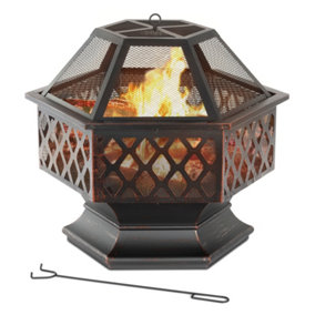 LIVIVO Hexagonal 2 in 1 Outdoor Fire Pit & BBQ Grill