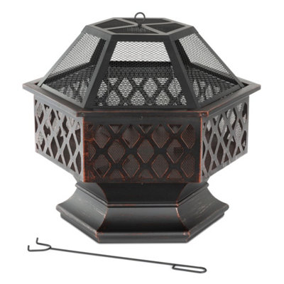 LIVIVO Hexagonal 2 in 1 Outdoor Fire Pit & BBQ Grill