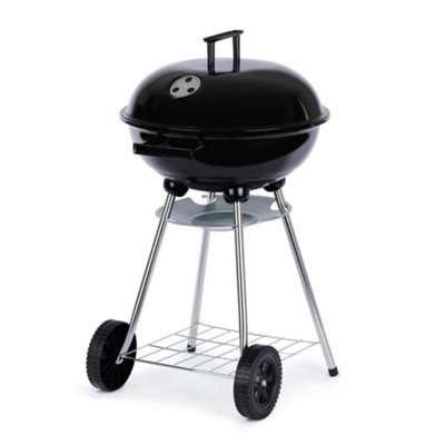 LIVIVO Kettle Barbecue BBQ Grill - Portable Charcoal Grill, Stainless Steel  Round Griller with a Trolley & Storage Compartment