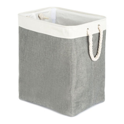 LIVIVO Large Canvas Storage Fabric Laundry Hamper with Rope Handles - Foldable & Waterproof Washing Bin Baskets - Grey