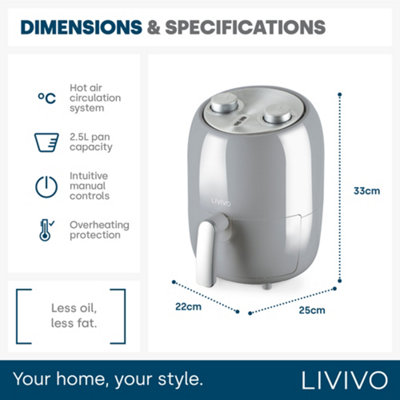 LIVIVO Large Capacity 2L Air Fryer - Grey