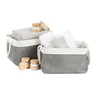 LIVIVO Large Foldable Canvas Storage Baskets, Set of 2 Luxury Fabric Storage Boxes w/ Cotton Rope Handles for your Home - GREY